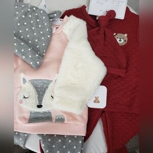 Lot of 2 NWT Bundles Baby Hat Shirt and Pant Sz 6/9 months